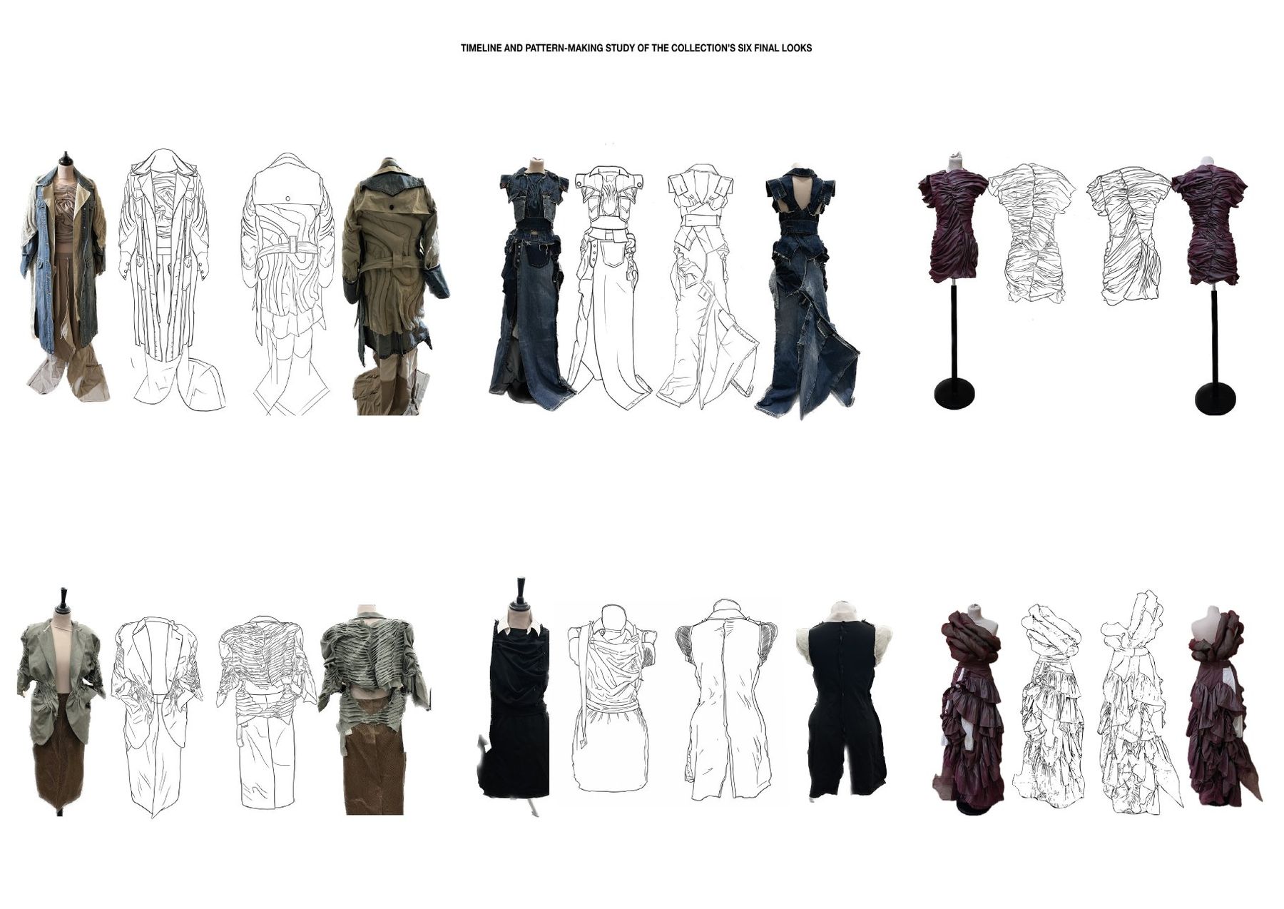 Six final looks of ANEDONIA with their flat drawings